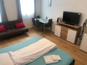 a living room with a couch and a flat screen tv at Tayfun-Living in Vienna