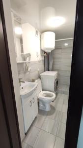 a white bathroom with a toilet and a sink at Мансарда біля АС2 in Ivano-Frankivsk