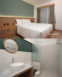 a hotel room with a bed and a sink at Griya Yunika in Yogyakarta +40 photos