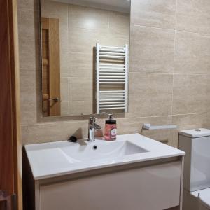 a bathroom with a sink and a mirror and a toilet at My Way Catedral in León +22 photos