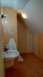 a bathroom with a sink and a toilet at Dworek Myśliwski in Łaziska +3 photos
