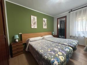 a bedroom with a bed and a green wall at El Duje in Tielve