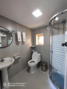 a bathroom with a toilet and a sink and a shower at Green Crown Resort in Yoliin Hural +25 photos