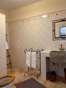 a bathroom with a sink and a toilet and a mirror at Quinta do Passal in Coimbra