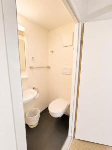 a small bathroom with a toilet and a sink at Hindenburg-Dependance Hotel Krone in Bad Gastein