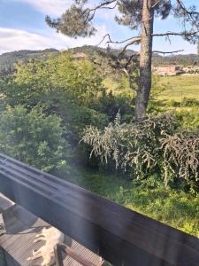 a view of a hill with a bench and a tree at Maison zen in Laval-Pradel