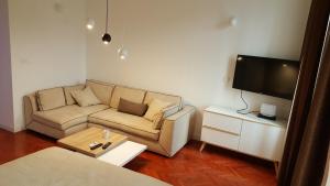 a living room with a couch and a flat screen tv at Apartment Amber Rijeka in Rijeka