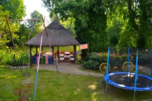 a gazebo with a pool and a trampoline in a yard at Čarda Ranč in Berava