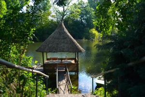 a gazebo in the middle of a lake at Čarda Ranč in Berava +23 photos