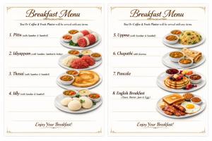 a set of different breakfast menu with different foods at Gatetrees resort in Jaffna
