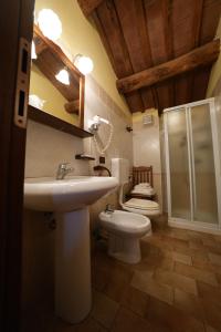 a bathroom with a sink and a toilet and a shower at Hotel Antico Casale in Vigarano Mainarda +62 photos