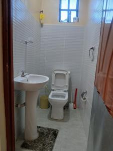 a bathroom with a sink and a toilet at Joyland B&B in Mbita +13 photos