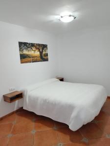 a bed in a room with a picture on the wall at Casa La Piedra in Constantina