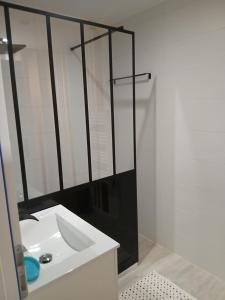 a bathroom with a sink and a shower at Gite La Ferme in Arinthod