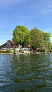 a large body of water with houses and trees at Dianas Ferienwohnung 2 in Feldberg