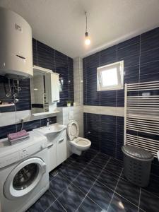 a bathroom with a washing machine and a toilet at Apartman HODŽIĆ in Sarajevo