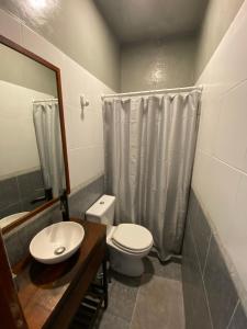 a bathroom with a toilet and a sink and a shower at Casita de Norma, Mercedes Corrientes!!! in Mercedes