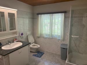 a bathroom with a sink and a toilet and a window at Appartamenti Posse- Verzasca in Lavertezzo +46 photos