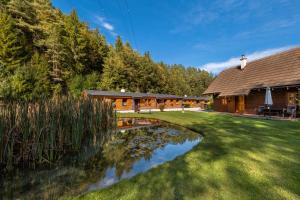 a house with a pond in the yard at Jazierce in Ružomberok