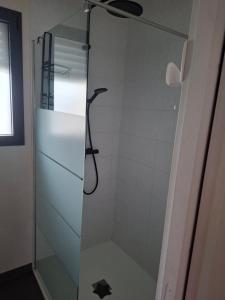 a shower with a glass door in a bathroom at Maison Du Bonheur in Erquy +12 photos