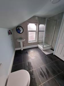 a bathroom with a toilet and a sink at Alice House Long stays in Sunderland +19 photos