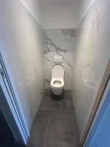 a small bathroom with a toilet and two sinks at Petite maison Dépendance SOUSTONS in Soustons +5 photos