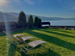 a couple of lawn chairs sitting in the grass at Cabana Panoramic Bicaz in Hangul