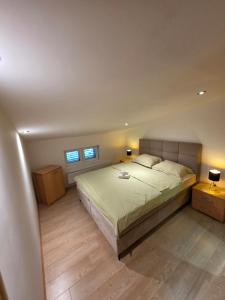 a bedroom with a large bed and two windows at Lily 1 in Ljubuški