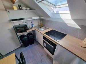 a small kitchen with a stove and a sink at Geneva House G in Ferney-Voltaire