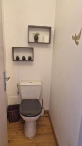 a bathroom with a white toilet with a black seat at Les Hautains in Saint-Genis-Pouilly +5 photos