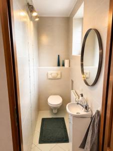 a small bathroom with a toilet and a sink at Mazurski Dom Sucholaski in Wydminy +25 photos