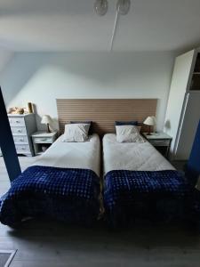 two beds sitting next to each other in a bedroom at Trégouet 8 - Chambre 3 in Saint-Nazaire