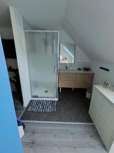a bathroom with a shower and a sink at Trégouet 8 - Chambre 3 in Saint-Nazaire +2 photos