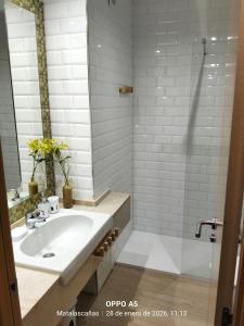a bathroom with a sink and a shower at Estudio DUNA BLANCA in Matalascañas +6 photos
