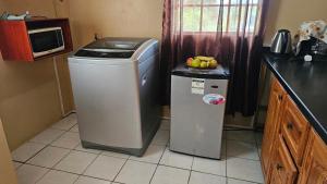 a kitchen with a small refrigerator and a microwave at Smithy's Apartment 1 in Brighton Village