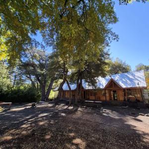 a large wooden house with a tree in front of it at Lodge De Ñuble in Las Trancas
