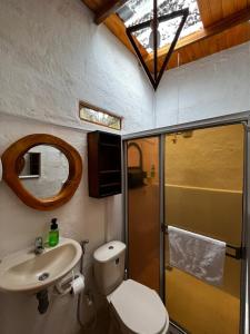 a bathroom with a toilet and a sink and a shower at Casa de La Abuela Irene in Calarcá +39 photos
