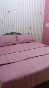 a bed with a pink comforter in a room at Rembulan Guesthouse in Mersing +17 photos
