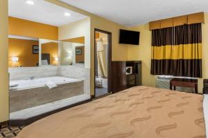a bedroom with a large bed and a bath tub at Quality Inn Grand Rapids Near Downtown in Grand Rapids