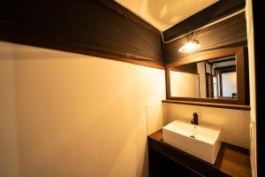 a bathroom with a sink and a mirror at 青木邸 in Tokushima