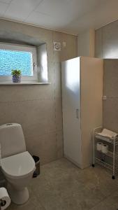 a bathroom with a toilet and a window at Vestbjerg Apartments in Vestbjerg +84 photos