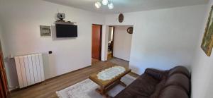 a living room with a couch and a table at Zlata Apartment in Fužine