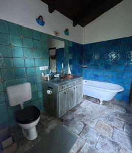 a bathroom with a tub and a sink and a toilet at Kofal Pince 1 in Raposka +21 photos