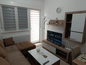 a living room with a couch and a flat screen tv at Top Spa apartman in Banja Koviljača