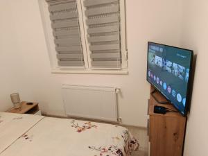 a bedroom with a bed and a flat screen tv at Top Spa apartman in Banja Koviljača