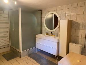 a bathroom with a sink and a mirror at Côté Jardin in Bourgheim