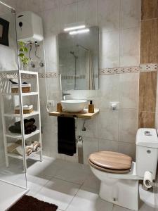 a bathroom with a toilet and a sink at Hostjimeno Invierno in La Garita +3 photos