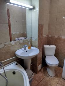 a bathroom with a sink and a toilet and a mirror at Letto UTZ in Mykolaiv