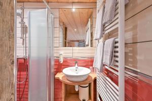 a bathroom with a sink and a shower at La Ferme D'aurélie in Montvalezan +51 photos