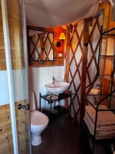 a bathroom with a sink and a toilet at Halvorseth in Prestfoss +34 photos